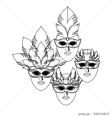 set of masks and feathers black and white 50024835