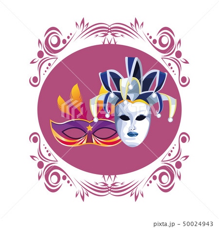 masks with feathers round icon 50024943