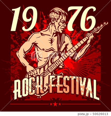 Rock star with guitar on grunge background - rock festival 50026013