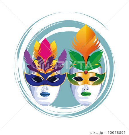 masks with feathers round icon 50028895