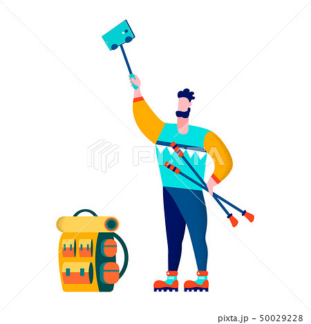 Flat Cartoon Climber Travel Blogger Isolated Card 50029228