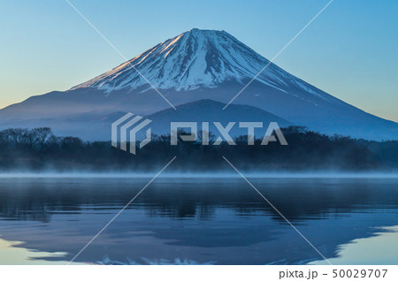 富士山と精進湖の朝焼け 50029707