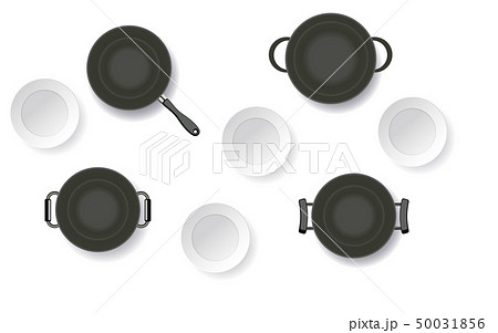 the pan and the plate on the white background	 50031856