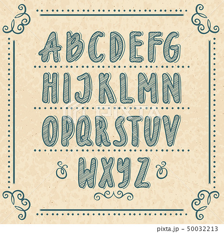 Hand drawn alphabet with doodle letters. Vector illustrations set 50032213