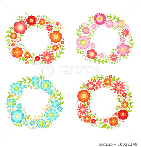 Floral frames in circle shapes with place for your text. Vector vintage collection 50032349
