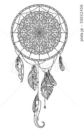 Hand Drawn Dreamcatcher With Feather Of Birds のイラスト素材 Hand Drawn Dreamcatcher With Feather Of Birds のイラスト素材