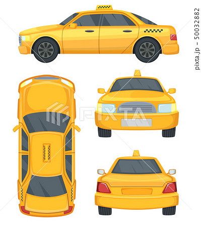 Different views of taxi yellow car. Automobile isolated on white, vector illustrations 50032882