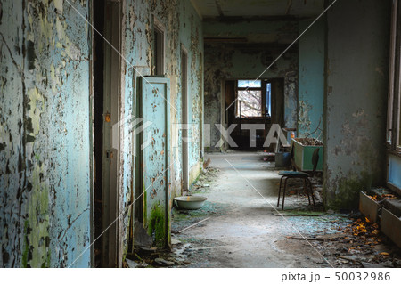 Abandoned corridor in Pripyat Hospital, Chernobyl Exclusion Zone 2019 Abandoned corridor in Pripyat Hospital, Chernobyl Exclusion Zone 2019 50032986
