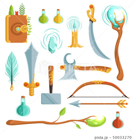 Vector Set Of Fantasy Magic Weapons のイラスト素材