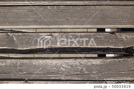 Close up view of an old wooden bench for a natural 50033919
