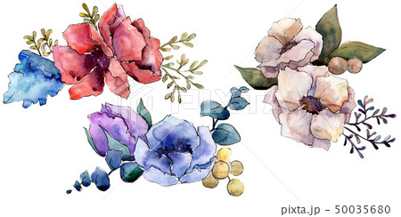 Bouquet floral botanical flowers. Watercolor background illustration set. Isolated bouquets Bouquet floral botanical flowers. Watercolor background illustration set. Isolated bouquets 50035680