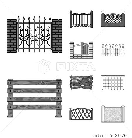 Vector design of gate and fence sign. Set of gate and wall stock vector illustration. 50035760