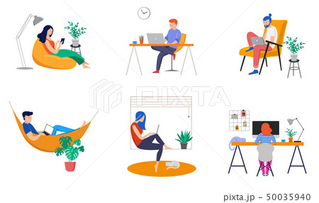 Working At Home Coworking Space Concept のイラスト素材