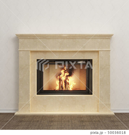 Stylish fireplace with fire in home interior 50036018