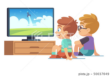 Kids Watch Tv Children Movie Home Boy Girl Stock Illustration