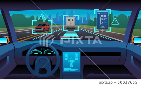 Future autonomous vehicle. Driverless car interior futuristic autonomous autopilot sensor system gps Future autonomous vehicle. Driverless car interior futuristic autonomous autopilot sensor system gps 50037655