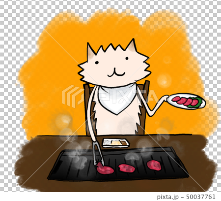 焼肉屋で一人焼肉で食事中、焼き加減に気を使う犬 50037761