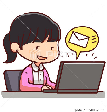 ラップトップでメール受信する女性のイラスト ラップトップでメール受信する女性のイラスト 50037957