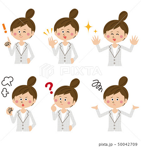 ポップなスーツの女性 上半身 6ポーズセットのイラスト素材