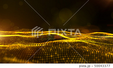 Abstract gold color digital particles wave with 50043377