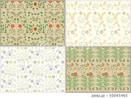 北欧風 草花柄4種類 レトロ ベビーピンク パープル パターンのイラスト素材