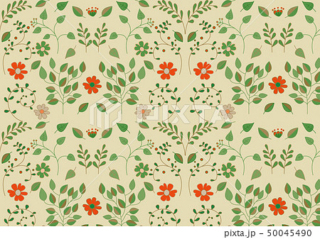 北欧風　草花柄1 レトロカラー　パターン 50045490