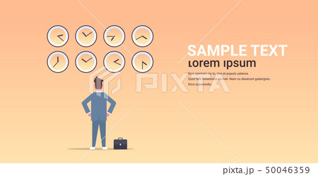 businessman looking on wall with clocks of different cities time management deadline concept world businessman looking on wall with clocks of different cities time management deadline concept world 50046359