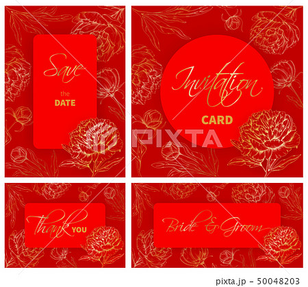 Wedding Templates Set With Hand Drawn Peony 50048203