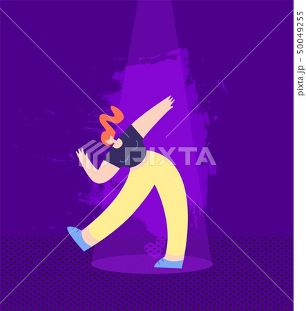 Cute Red-haired Disco Girl Dancing on Bright Stage Cute Red-haired Disco Girl Dancing on Bright Stage 50049255