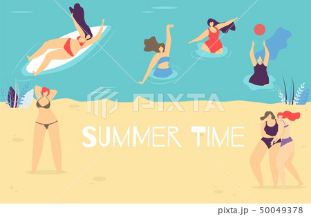 Summer Time Flat Banner with Body Positive Concept Summer Time Flat Banner with Body Positive Concept 50049378