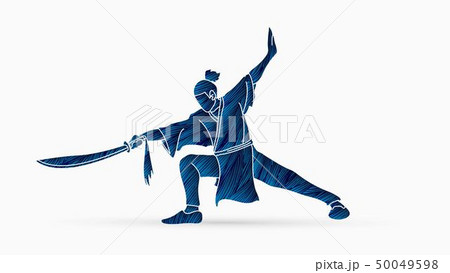 Man with sword action, Kung Fu pose graphic vector 50049598