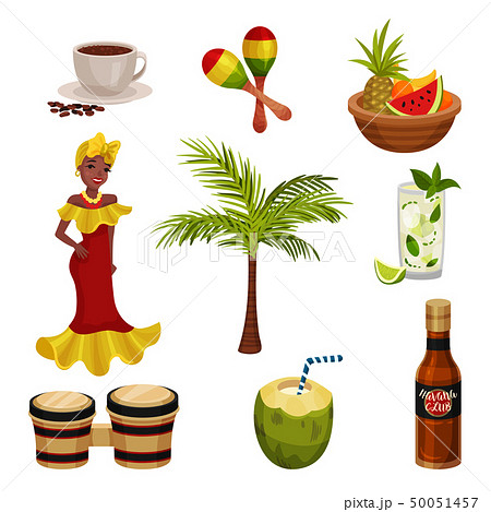 Vector illustration with cuban culture. Images of traditional items. 50051457