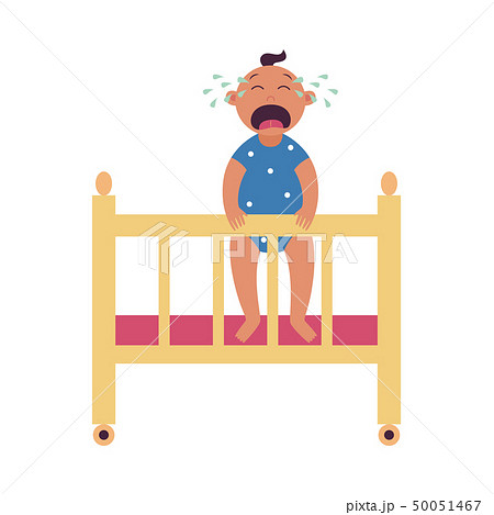 Crying baby stands holding side of cot flat... - Stock Illustration  [50051467] - PIXTA