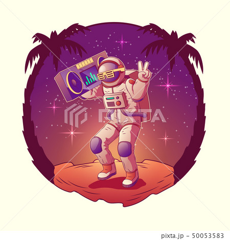 Astronaut Or Spacemen Dancing On Moon Disco Party のイラスト素材