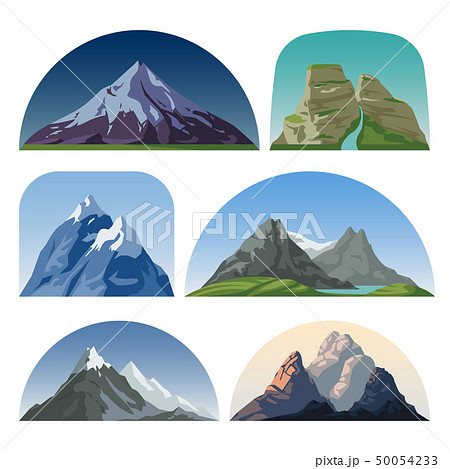 Cartoon mountain side vector landscapes. Outdoor hill tops isolated collection 50054233