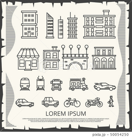 Modern city elements on vintage poster - line art city poster design Modern city elements on vintage poster - line art city poster design 50054250