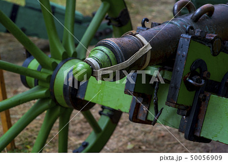 Old battle canon on the grass somewhere in the Russia 50056909