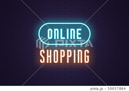Neon composition of headline Online Shopping. Text Neon composition of headline Online Shopping. Text 50057864