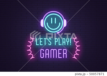Neon composition of headline Lets Play Gamer. Art Neon composition of headline Lets Play Gamer. Art 50057871