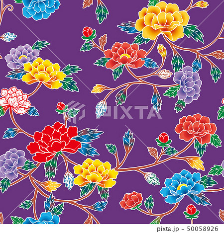 パターン 紅型 牡丹 紫 パターン 紅型 牡丹 紫 50058926