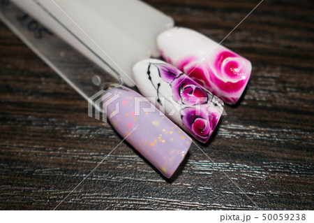 Manicure nail color design samples pink rose 50059238