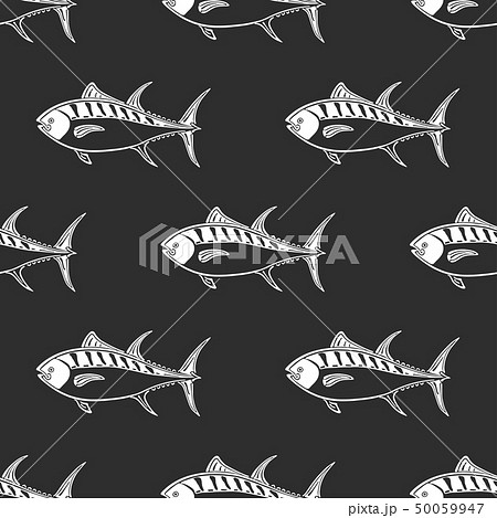 Fat tuna character abstract ink hand drawn vector seamless pattern. Simplified retro illustration Fat tuna character abstract ink hand drawn vector seamless pattern. Simplified retro illustration 50059947