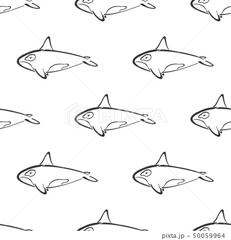 Killer whale character abstract hand drawn vector seamless pattern. Retro illustration. Marine wild 50059964
