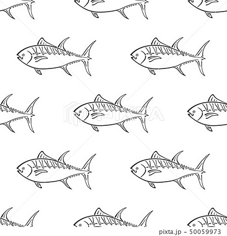 Fat tuna character abstract ink hand drawn vector seamless pattern. Simplified retro illustration Fat tuna character abstract ink hand drawn vector seamless pattern. Simplified retro illustration 50059973