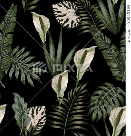 tropical dark white flowers pattern 50060198