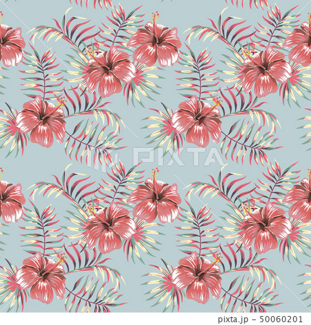 Flowers hibiscus jungle leaves pastel color 50060201