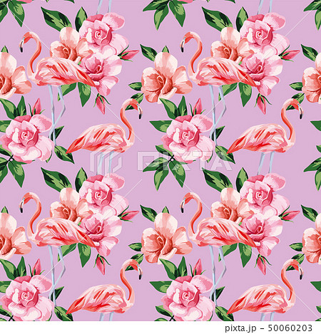 Flamingo rose flowers pink color seamless pattern Flamingo rose flowers pink color seamless pattern 50060203