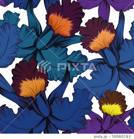 Blue orchid seamless pattern white background 50060283