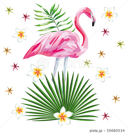 Flamingo Print With Flowers Beach Wallpaperのイラスト素材