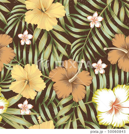tropical leaves hibiscus frangipani seamless brown 50060843